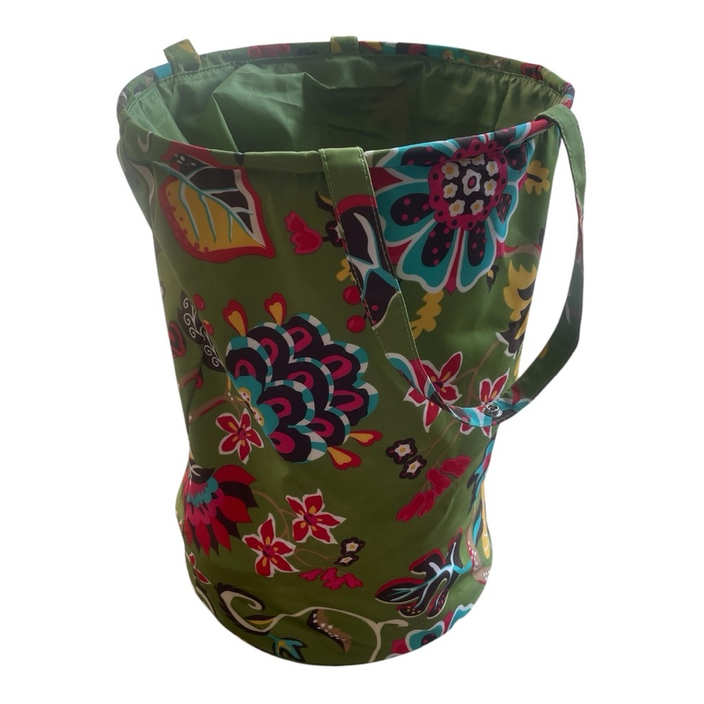 Floral Laundry Hamper Bag with Handles – Green Foldable Clothes Organizer